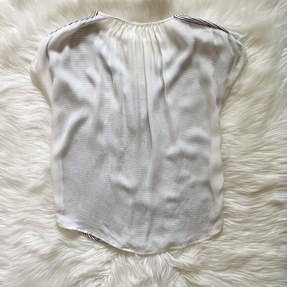 Ulla Johnson White Black Gray Stripe Sheer V-Neck Short Sleeve Blouse - Picture 4 of 5